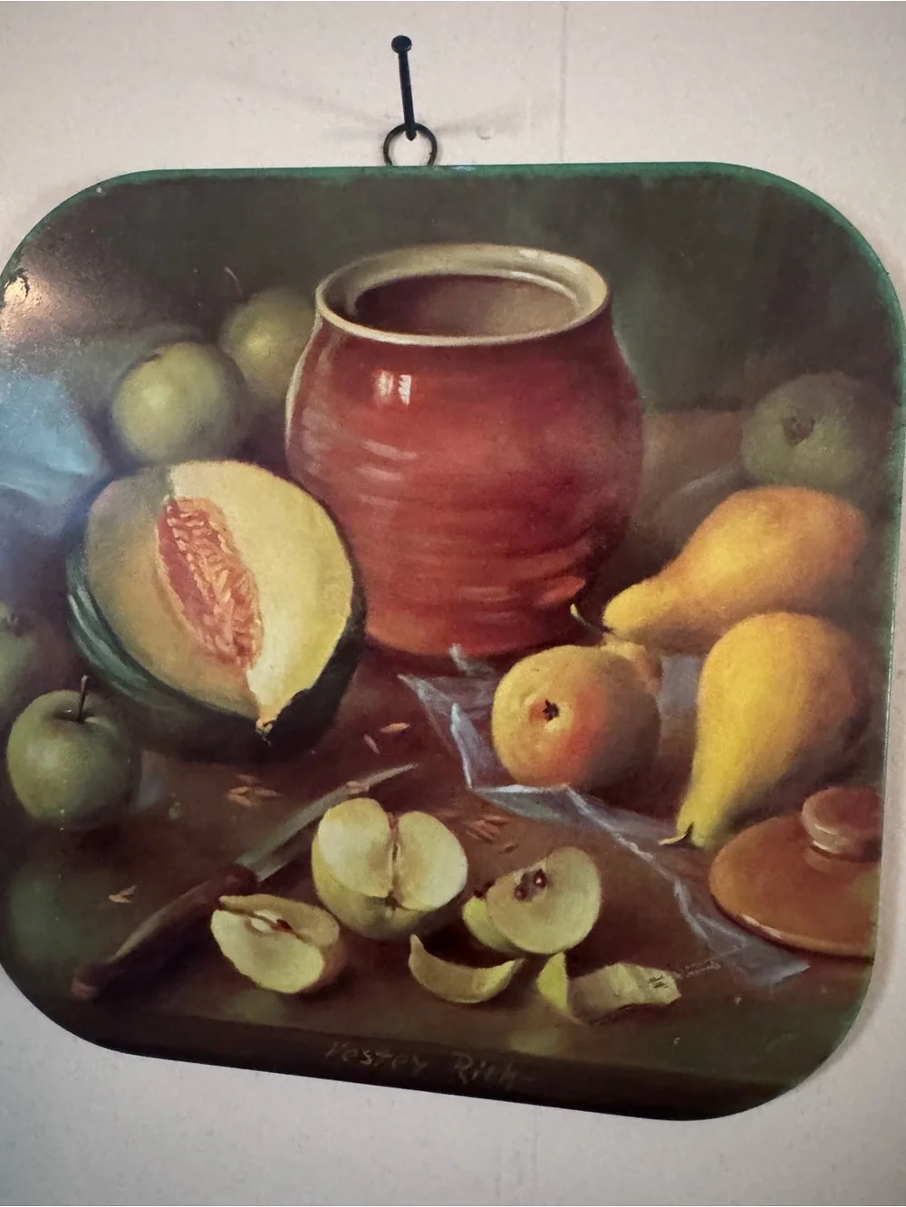 Vintage 1960’s Worcester Ware Tin Wall Plaques Feature Still Life Oil Paintings